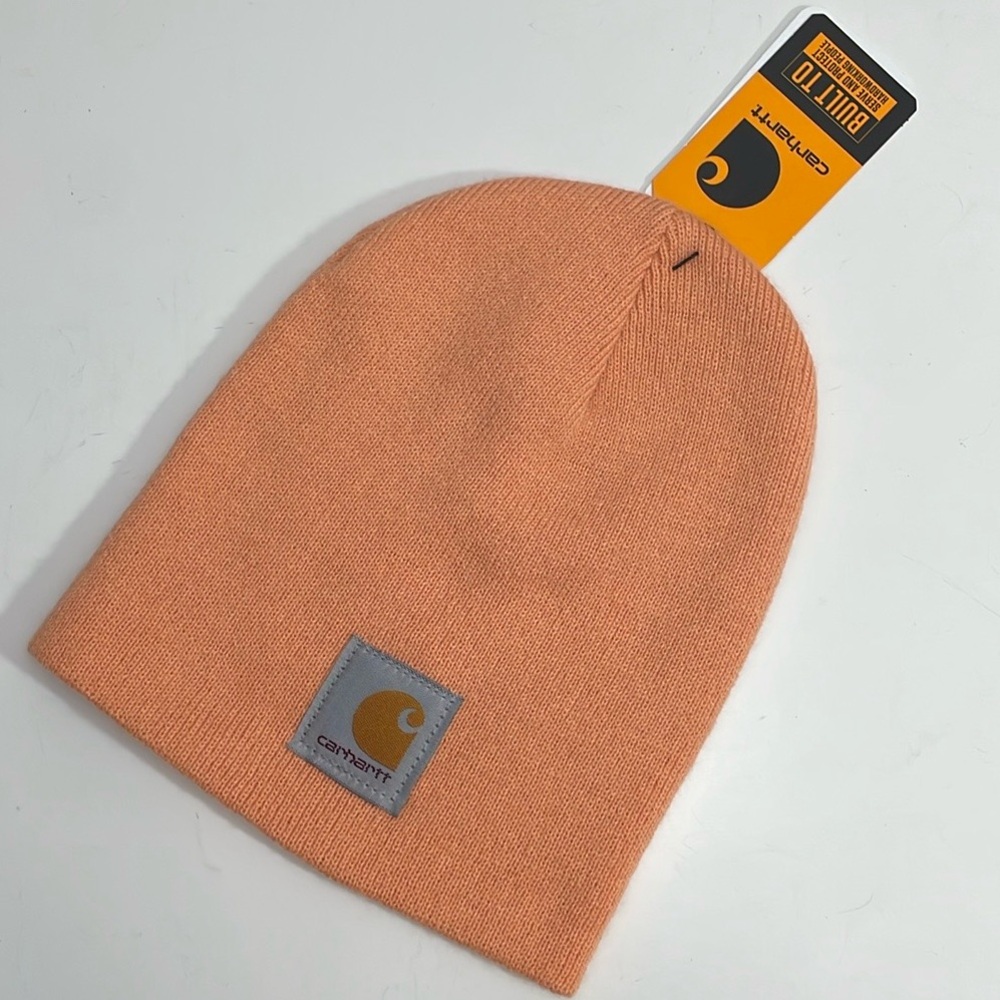 Carhartt Acrylic Knit Beanie Salmon Orange One Size Unisex.
